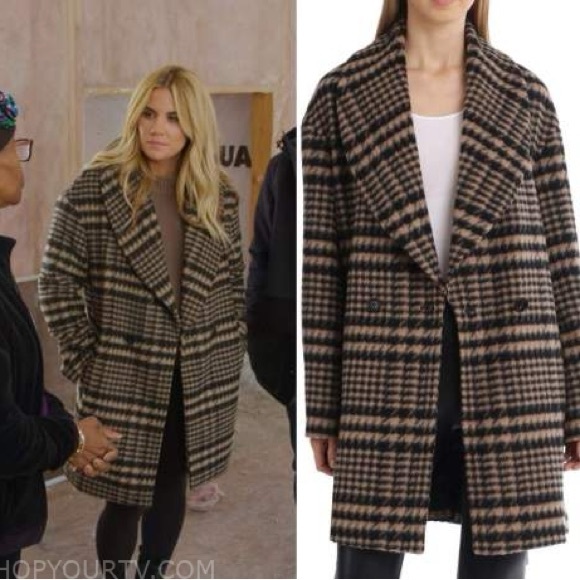 Avec Les Filles Brown Plaid Pea Coat